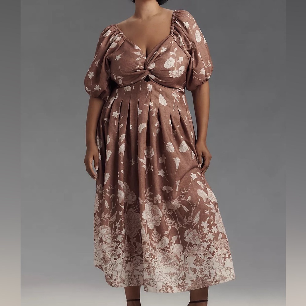 NWT EN SAISON Anthropologie monet puff sleeve square neck midi dress 1X